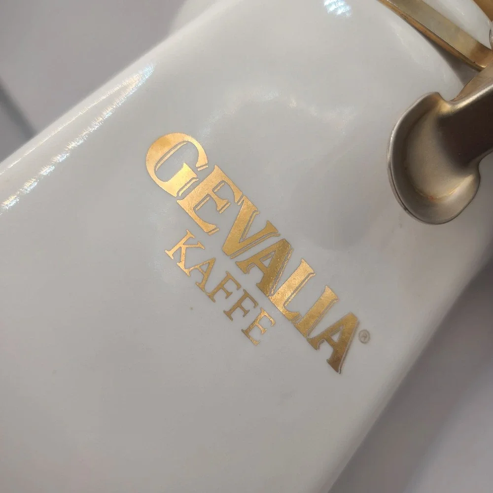 Gevalia Kaffe White Ceramic Coffee Canister Airtight Gold Bail Lid Made in Japan